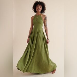 Earhbound Elegant Green Halter Maxi Dress